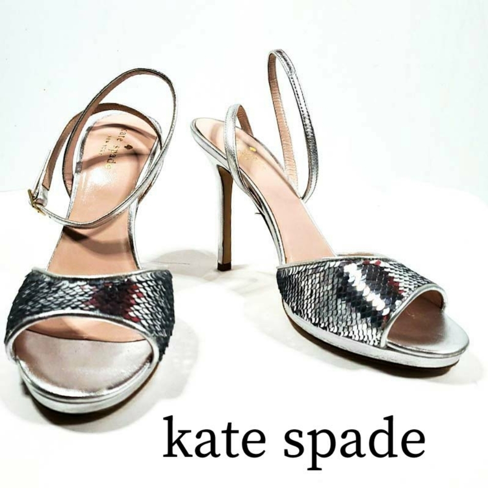 kate spade Sequin Open Toe Ankle Strap Heels